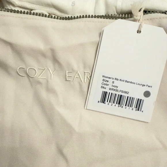 Cozy Earth Women's Rib Knit Bamboo Lounge Pull On Pajama Pant Small Ivory NEW